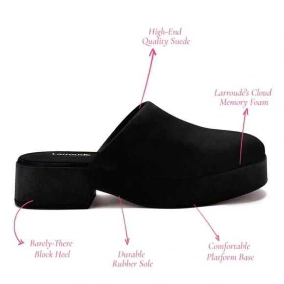 Larroude Miso Flatform Platform CLOGS Slip On Size 8.5 Black Suede Leather EUC - Picture 4 of 16